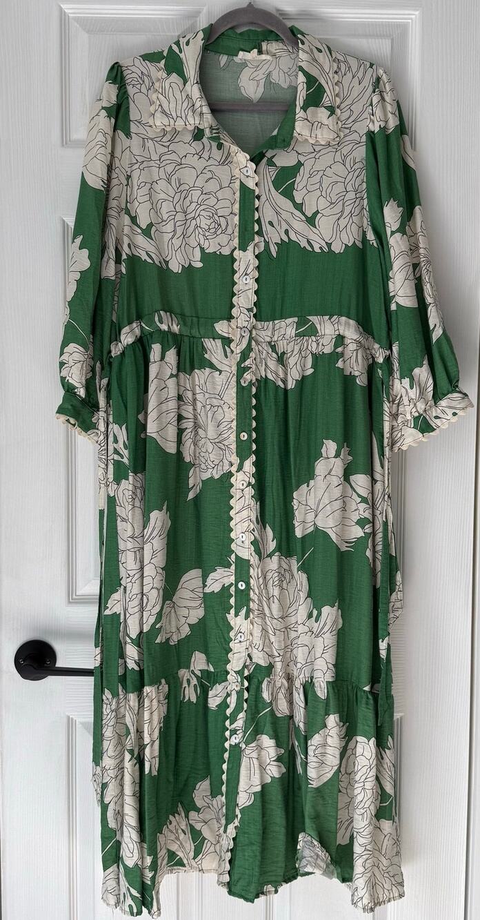 Entro Women's Floral Button Front Tiered Cinch Waist Midi Maxi Dress Size XL